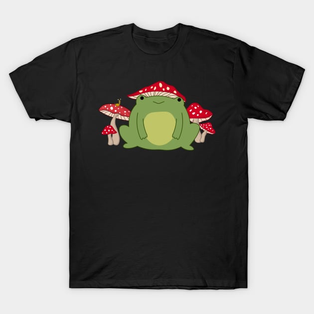 Cottagecore Aesthetic - Cute Frog Mushroom Hat Cottagecore T-Shirt by kalponik